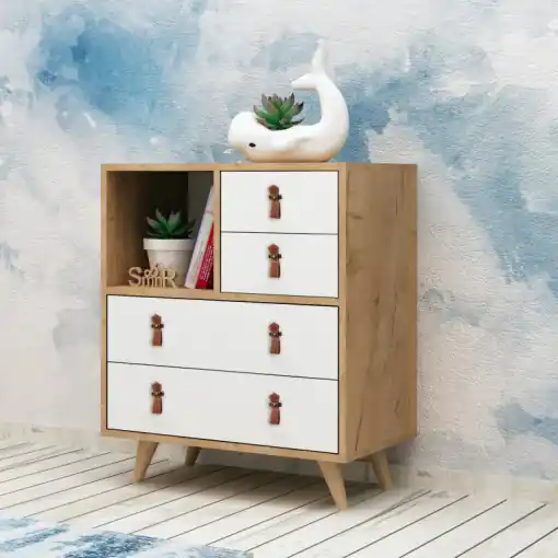 Comoda Model Fallow, Stejar/Alb, 70x40x88.6 cm Ofertă limitată