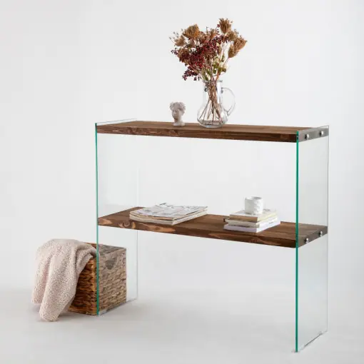 Consola Model Venedik, Nuc/Transparent, 90x30x80 cm Preț redus