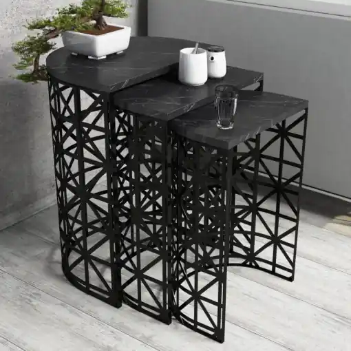 Set 3 Masute de Cafea Model Atkins, 46x33x62/41x30x58/36x27x53 cm, Negru Comandă acum