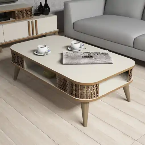 Masuta de Cafea Model Schroeder, 105x60x34.6 cm, Crem Plată sigură