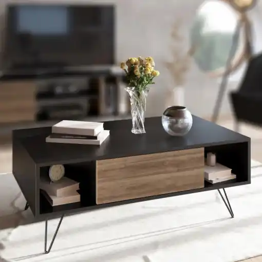 Preț redus Masuta de Cafea Model Warren, 120x60x45.6 cm, Negru/Nuc