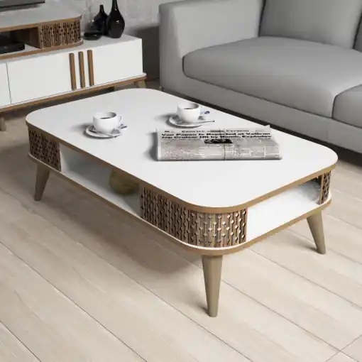 Masuta de Cafea Model Schroeder, 105x60x34.6 cm, Alb Plată securizată