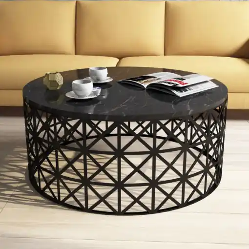 Masuta de Cafea Model McKenzie, 90x90x38 cm, Negru marmorat Lichidare de stoc