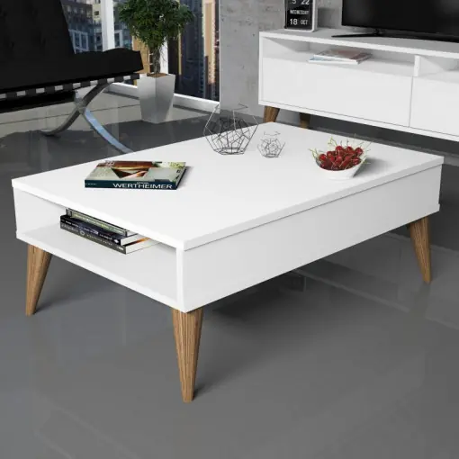 Premium Masuta de Cafea Model Mueller, 90x60x34.6 cm, Alb