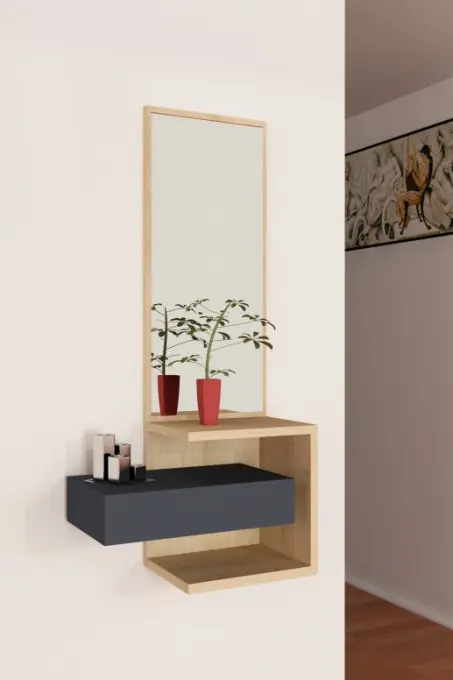 Discount Raft de Hol cu Oglinda Model Amara, Stejar/Antracit