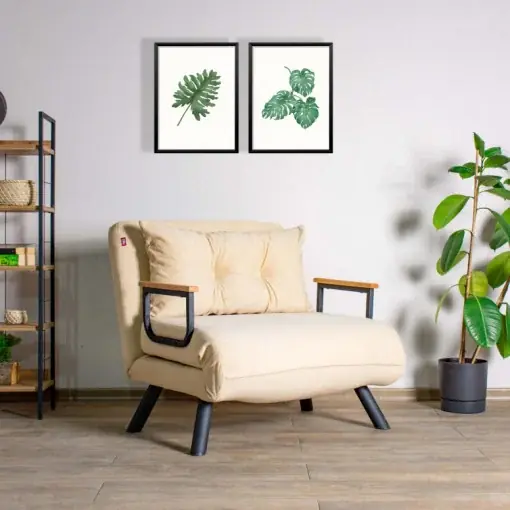 Fotoliu Extensibil tip Canapea Sando Single Cream Cumpărături sigure