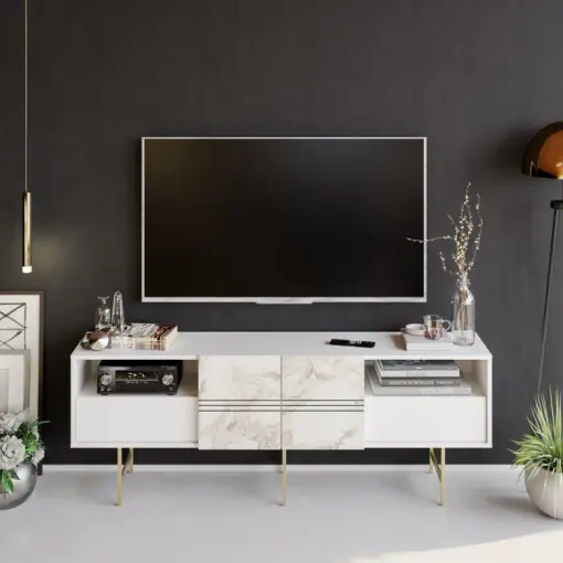 Cumpără online Comoda TV Salvador, Model Derin, 180x64.7x37.1 cm, Alb