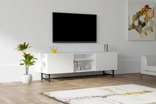 Comoda TV Salvador, Model Tugi, 150x50x36.8 cm, Alb Ofertă