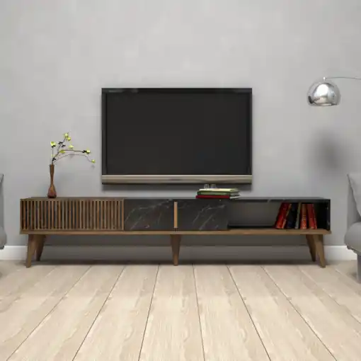 Comoda TV Salvador, Model Milan, 180x40x35 cm, Nuc/Negru Bestseller