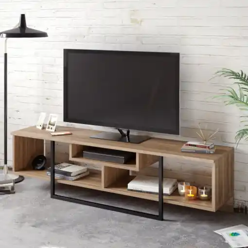 Comoda TV Salvador, Model Asal, 149.4x40.2x35.2 cm, Nuc/Negru Doar azi