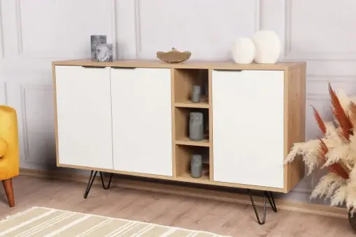 Comoda Model Clara, Stejar/Alb, 142x35.6x83 cm Livrare rapidă
