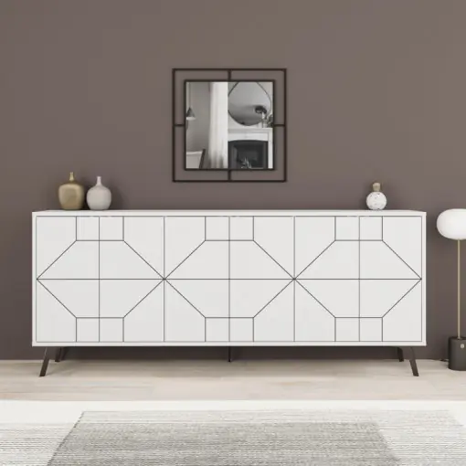 Promoție Comoda Model Dune, Alb, 184x35x77.4 cm