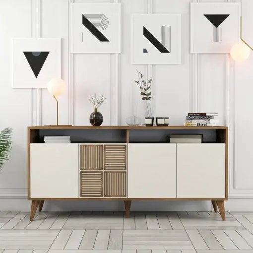 Preț mic Comoda Model Milan, Nuc/Crem, 160x35x78 cm