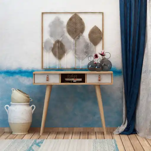 Ofertă specială Consola Model Lawen, Stejar/Alb, 100x30x87.6 cm