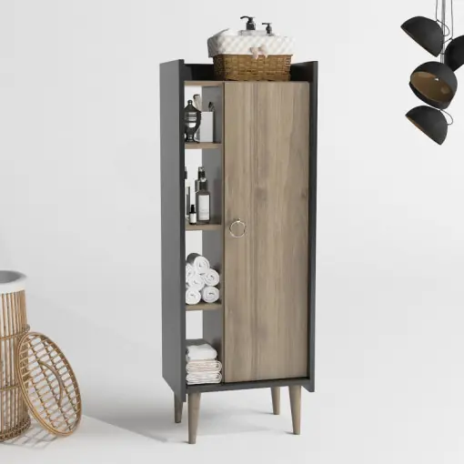 Disponibil imediat Dulap multifunctional Model Lagomood, Nuc/Antracit, 50x30x140 cm