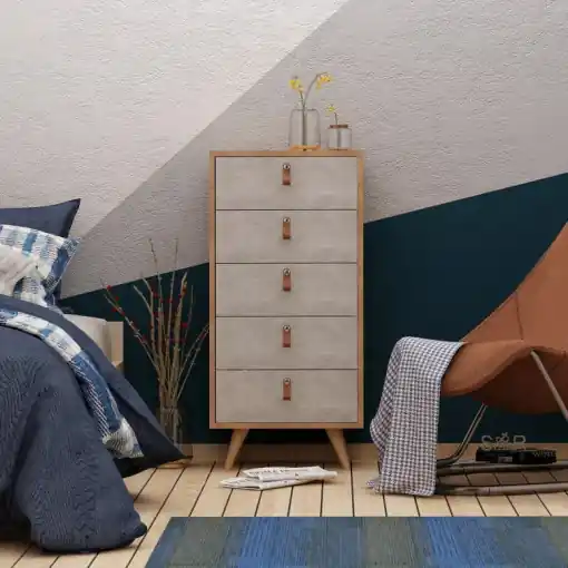 Comoda Model Spanze, Stejar/Bej, 50x40x103 cm Cumpără online