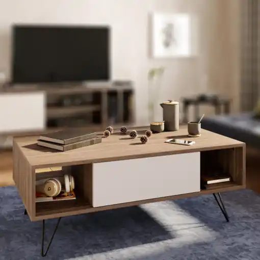 Masuta de Cafea Model Suarez, 120x60x45.6 cm, Nuc/Alb Reducere extra