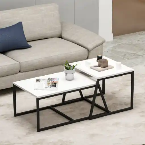 Ofertă de sezon Set 2 Masute de Cafea Model Lucas, 75x50x38/55x57x45 cm, Alb
