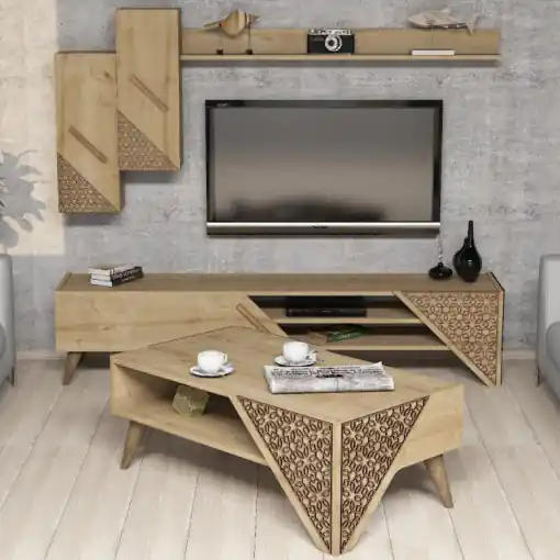 Set Comoda si Masuta de Cafea Beril - Oak Promoție