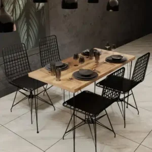 Set Masa si scaune Model Jayla, 120x60x75 cm, Stejar/Negru Cel mai vândut