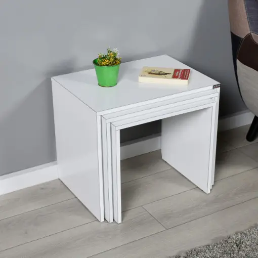 Set 3 Masute de Cafea Model Phan, 45x36x42/50x38x45/55x40x47 cm, Alb Discount
