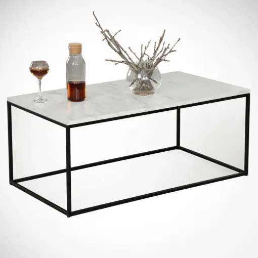 Ultima șansă Masuta de Cafea Model Montgomery, 95x55x43 cm, Marmorat/Negru