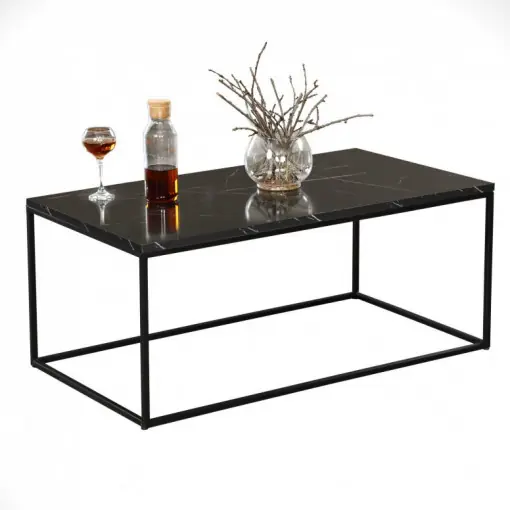 Calitate înaltă Masuta de Cafea Model Montgomery, 95x55x43 cm, Negru marmorat/Negru