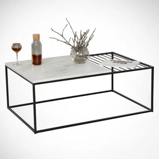 Masuta de Cafea Model Sloan, 95x55x43 cm, Marmorat/Negru Cel mai bun preț