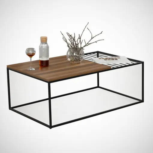 Masuta de Cafea Model Sloan, 95x55x43 cm, Nuc/Negru Premium