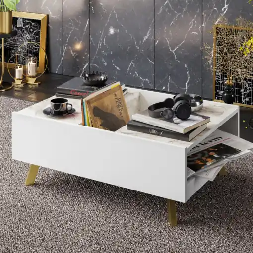 Preț mic Masuta de Cafea Model Sierra, 90x34x63 cm, Alb