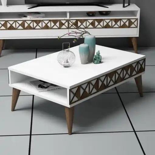 Retur gratuit Masuta de Cafea Model Trevino, 90x60x34.6 cm, Alb