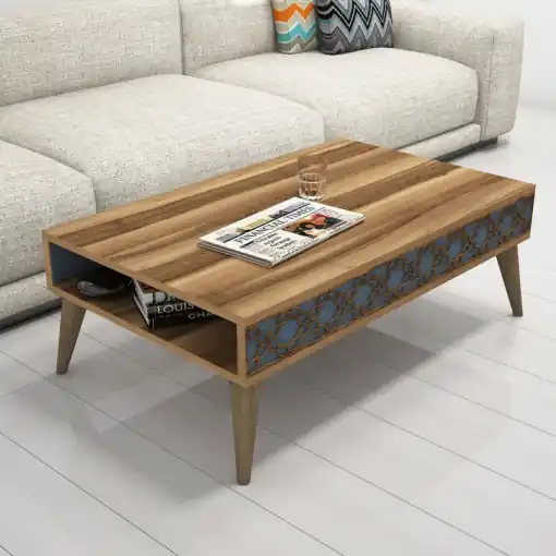 Super ofertă Masuta de Cafea Model Trevino, 105x60x36.6 cm, Nuc/Albastru cenusiu