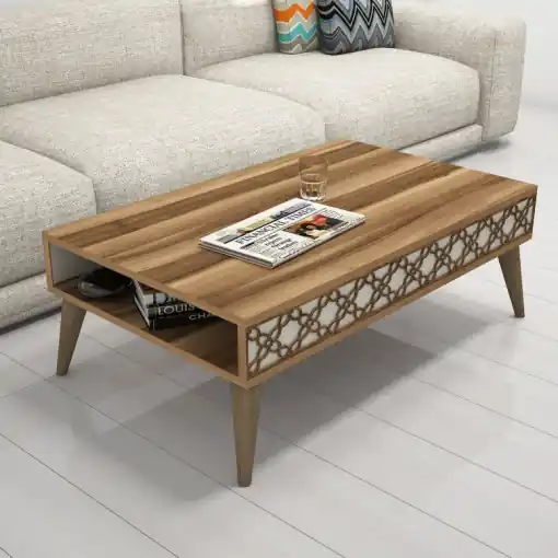 Ofertă Masuta de Cafea Model Trevino, 105x60x36.6 cm, Nuc/Crem