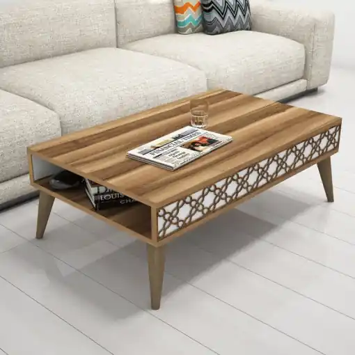 Masuta de Cafea Model Trevino, 105x60x36.6 cm, Nuc/Alb Livrare rapidă