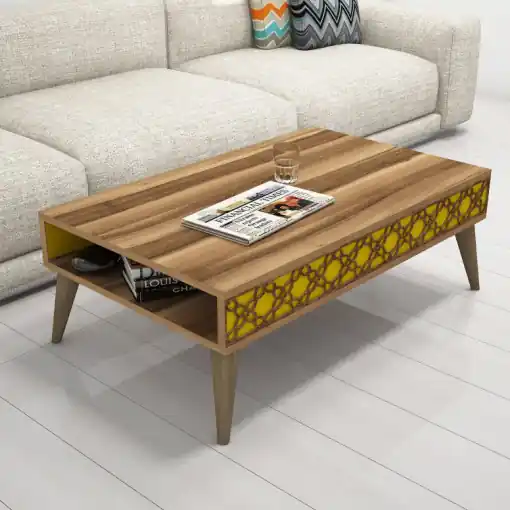 Ofertă de sezon Masuta de Cafea Model Trevino, 105x60x36.6 cm, Nuc/Galben