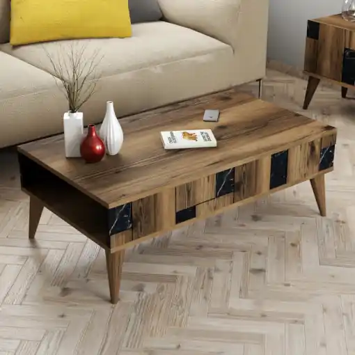 Masuta de Cafea Model Gill, 105x60x37.6 cm, Nuc/Negru Retur ușor