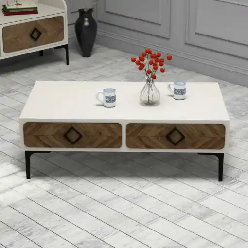 Masuta de Cafea Model Pitts, 105x60x34.6 cm, Crem Noutate