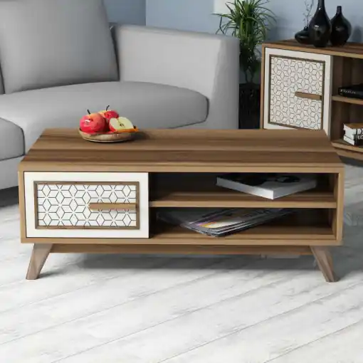 Masuta de Cafea Model Hart, 105x60x38.2 cm, Nuc/Crem Ultima șansă