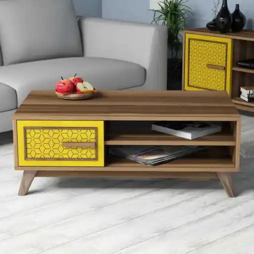 Bestseller Masuta de Cafea Model Hart, 105x60x38.2 cm, Nuc/Galben