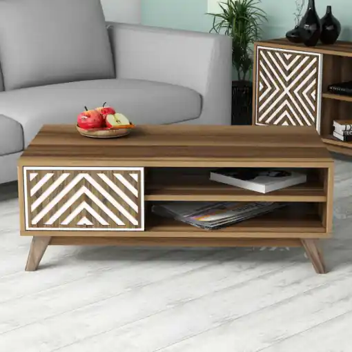Plată securizată Masuta de Cafea Model Larson, 105x60x38.2 cm, Nuc/Alb