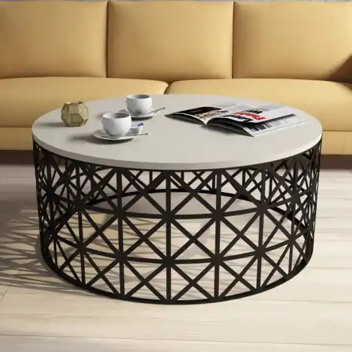 Masuta de Cafea Model Carson, 90x90x38 cm, Crem/Negru Nu rata