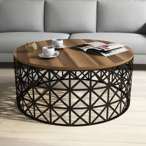Masuta de Cafea Model Carson, 90x90x38 cm, Nuc/Negru Bestseller