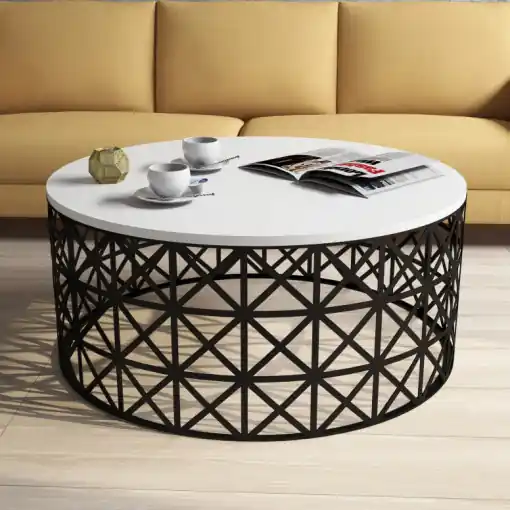 Calitate înaltă Masuta de Cafea Model Carson, 90x90x38 cm, Alb/Negru