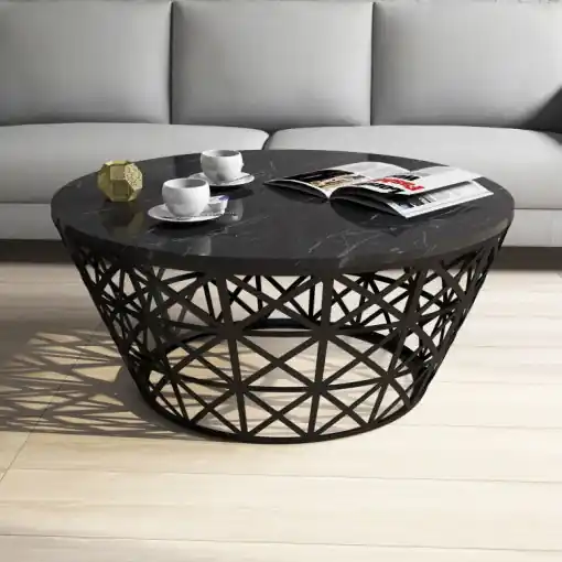 Promoție Masuta de Cafea Model Roach, 90x90x38 cm, Negru marmorat
