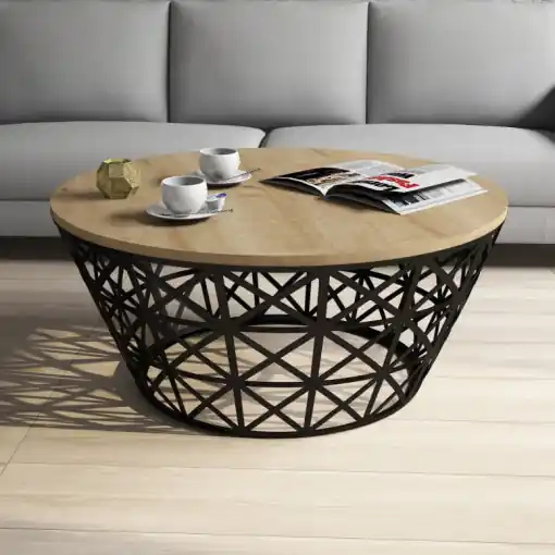 Masuta de Cafea Model Roach, 90x90x38 cm, Stejar/Negru Retur ușor
