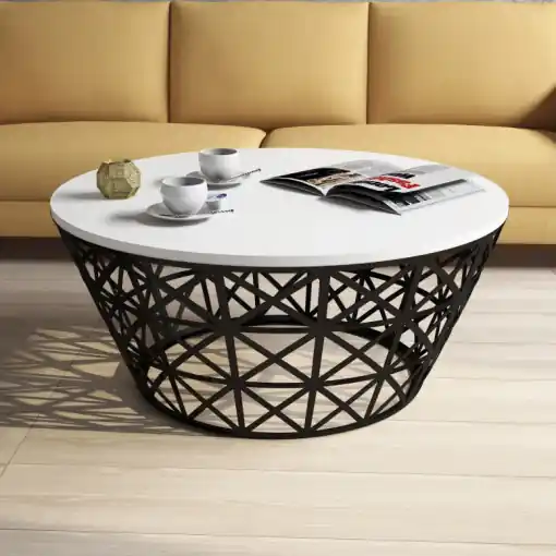 Masuta de Cafea Model Roach, 90x90x38 cm, Alb/Negru Vezi acum