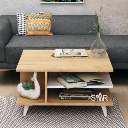 Comandă acum Masuta de Cafea Model Bowers, 80x80x40 cm, Stejar/Alb
