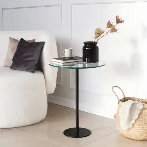 Reducere de preț Masuta de Cafea Model Cain, 40x40x50 cm, Negru, Blat Sticla securizata