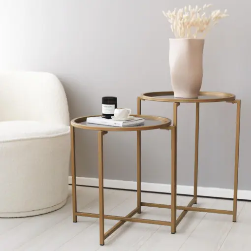 Reduceri Masuta de Cafea Model Villa, 50x50x50 cm, Auriu, Blat Sticla securizata