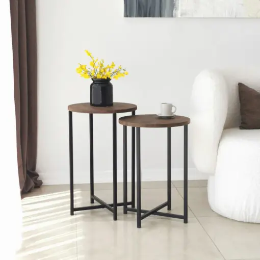 Set 2 Masue de Cafea Model Lynch, 35x35x55/35x35x50 cm, Blat Lemn 100%, Nuc/Negru Ofertă limitată